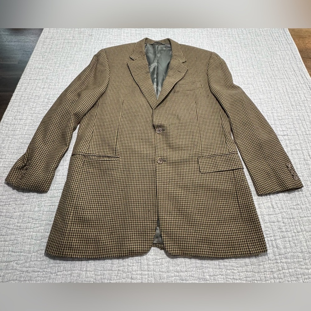 Hickey Freeman Bespoke Houndstooth Blazer. Brown Measurements in Pictures‎